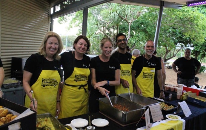 Bangarra-Board-of-Directors-serve-Bangarra-OzHarvest-meal-Yirrkala-Photo-by-Ashwin-Rathod-690x435