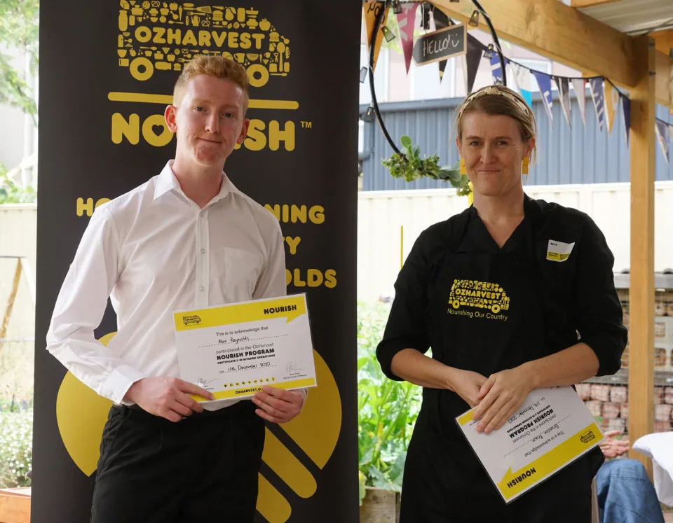Ruth Byham, OzHarvest SA Nourish, posing with a Nourish student during Adelaide graduation
